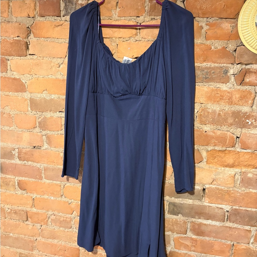 Old Navy Blue Ruched Sheath Dress with Bishop Sleeves